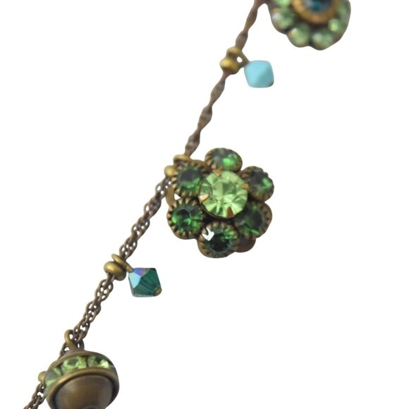 Vintage Liz Palacios Necklace Beads Gemstones Crytals Antique Brass Chain Green - Picture 7 of 9